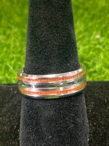 Mens Wood  Fire Opal Wedding Band Size 11