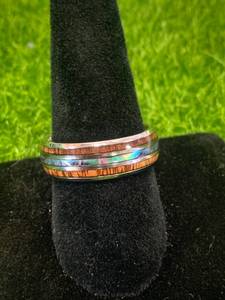 Zebra Wood  Fire Opal Wedding Band Size 12