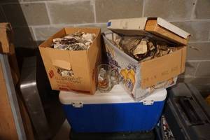 Lot of 2 Coolers With Glass Pitcher and Assorted Beer Mugs