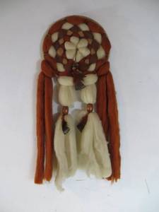 VINTAGE Wall Hanging with Wooden Beads & Feathers 22