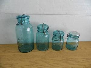 Set of 4 Blue Glass Jars