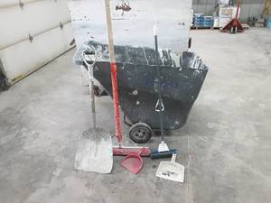 Rolling Hopper Bin, Shovel, Broom, Dust Pan