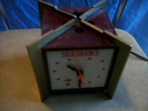 Seagrams ClockLight from 1950s60s. Light works but clock does not. Approx. 5 cube. As shown.