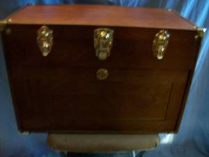 Wood Tool ChestDisplay Box. Approx. 20 x 14 x 11. New condition but may have minor scratches. As shown.