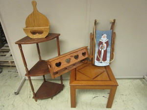 SANTA SLED, END TABLE, OTHER WOOD DECOR