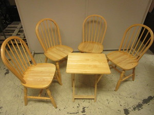 OAK DINING CHAIRS WITH SPINDLE BACKS, COLLAPSIBLE TV TRAY