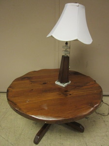 SOLID WOOD COFFEE TABLE, HAMPTON BAY LAMP