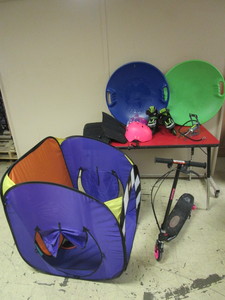 RAZOR POWER CORE 90 ELECTRIC SCOOTER, MONGOOSE CHILD ROLLER BLADES, HELMETS, SLEDDING SAUCERS