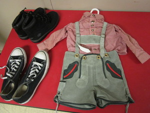 ST. PETER TRACHTEN CHILD LEATHER LEDERHOSEN WITH CHECKERED SHIRT, CONVERSE, SKECHERS