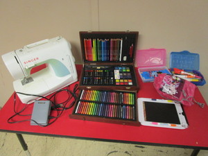 SINGER SIMPLE SEWING MACHINE, ART 101 ART SET, ASSORTED ART SUPPLIES