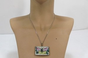 lot 64 image: Antique Chinese Pottery Shard Pendant Necklace wSterling Silver Chain #1