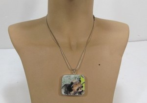 lot 65 image: Antique Chinese Pottery Shard Pendant Necklace wSterling Silver Chain #2
