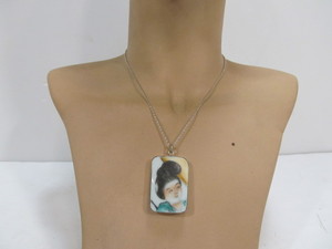 lot 66 image: Antique Chinese Pottery Shard Pendant Necklace wSterling Silver Chain #3