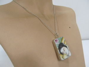 lot 67 image: Antique Chinese Pottery Shard Pendant Necklace wSterling Silver Chain #4