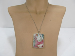 lot 68 image: Antique Chinese Pottery Shard Pendant Necklace wSterling Silver Chain #5