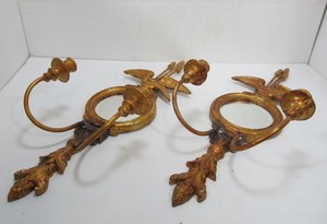 lot 70 image: Large Gilt Metal American Eagle Federal Style Mirror Wall Sconces 