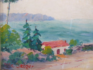 lot 71 image: Small Vintage E.M. SEAGER Oil on Canvas Road Near Little Marais North Shore Lake Superior