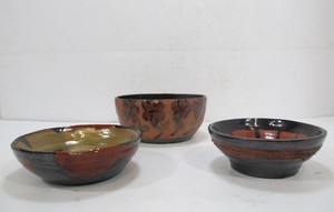 lot 73 image: 3 Signed Dated Vintage Mid Century Art Pottery Bowls