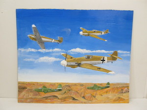 lot 110 image: Signed Vintage German Military Luftwaffe Oil on Board Painting 