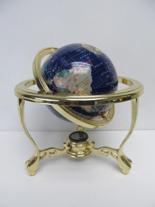 lot 30 image: Brass & Inlaid Stone Desk Globe