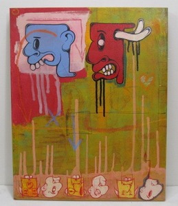 lot 191 image: Original Charlie Alan Kraft Graffiti Artist Oil on Canvas Painting 