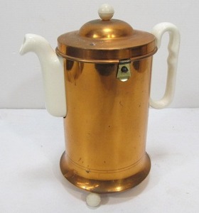 lot 196 image: Vintage BENRAAD Copper & Porcelain Footed TeaCoffee Pot