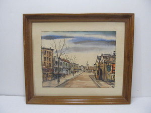 lot 198 image: Original Watercolor Village Scene Painting Signed Stan Davis