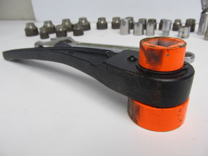 lot 200 image: Group of Vintage Heavy Duty Sockets Wrenches & LOWELL Triple Square Ratchet