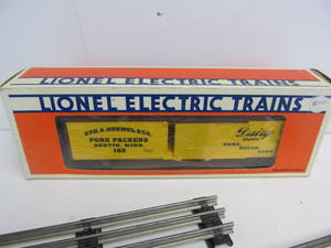 lot 202 image: New In Box LIONEL Hormel Reefer Train Car & Track