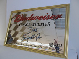 lot 205 image: Large Framed BUDWEISER Beer NASCAR Dale Earnhardt Jr Advertising Mirror