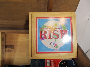 lot 214 image: Vintage Wooden Game Chest wBoard Games