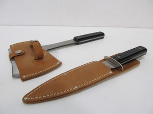 lot 227 image: Excellent Vintage UTICA Sportsman Knife & Hatchet Set