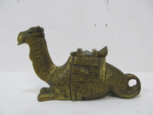 lot 228 image: Antique Solid Brass Seated Camel Inkwell
