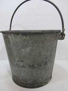 lot 243 image: Antique Railroad Galvanized Bucket & Northern Pacific Flare Canister