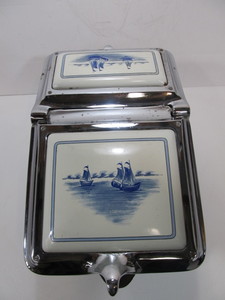 lot 245 image: Nice Antique LFB Cast Iron Coal Scuttle w Enameled Chrome Lid
