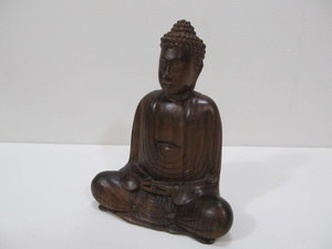 lot 272 image: Hand Carved Vintage Hardwood Seated Buddha Statue