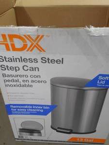 lot 151 image: HDX 13 Gal. Stainless Steel Step-On Trash Can