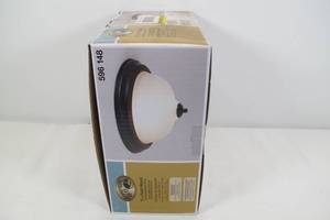 lot 57 image: Hampton Bay 11 in. 2-Light Oil-Rubbed Bronze Flush Mount with Frosted Swirl Glass Shade