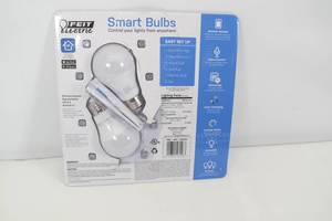 lot 34 image: FEIT Electric Smart Wi-Fi LED Color Changing Dimmable 60W Light Bulbs (2-Pack) White - Open Box