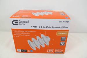 lot 58 image: Commercial Electric 5 in. and  6 in. White Integrated LED Recessed Trim, SOFT WHITE (4-Pack) (Qty 2)
