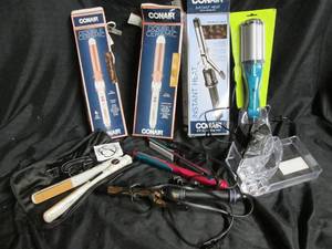 lot 91 image: 4 Barrel Style Curling Irons, 1 Chi...