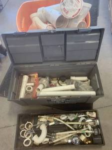 lot 64 image: Tote & Tool Box Full of Plumbing Items