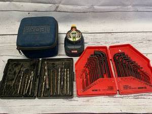 lot 87 image: Drill Bits, Hex Keys, Ryobi Laser Level