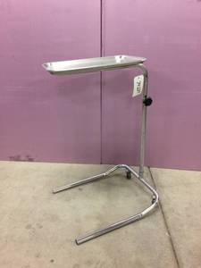 lot 10 image: Medical Mayo Surgical Instrument Stand Tray Stainless On Wheels- Height Adjustable - Good Condition
