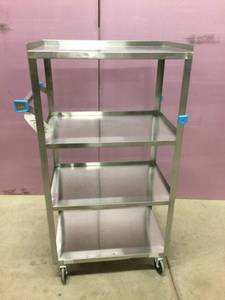 lot 6 image: MSRP $350 Lakeside 333 Stainless Steel Linen Cart, 4-Shelf, 15.5X24&nbspStainless Steel, 300 lb. Capacity - EXCELLENT CONDITION 