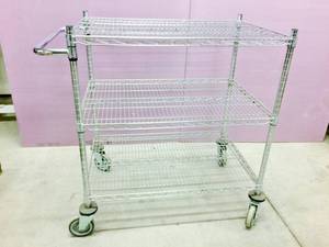 lot 43 image: MSRP $300&nbspNexel Industries NSF Adjustable Wire Shelf Cart, Chrome - 24 x 36 x 40 in. - LIKE NEW CONDITION