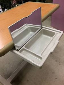 lot 52 image: OVERBED TABLE - WITH SLIDE OUT VANITY & MIRROR ON BOTH SIDES