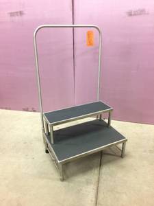 lot 56 image: MSRP $1200 Blickman 7763MR-HR Donnelly Two-Step Foot Stool with Handrail, Stainless Steel - EXCELLENT CONDITION