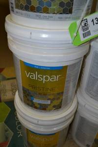 lot 1317 image: 5 Gallon Valspar Pristine Ultra-Bonding Paint & Primer  Flat Exterior 18208 Ultra WhitePastel Base, Tintable