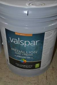 lot 1326 image: 5 Gallon Valspar Medallion Paint & Primer  Semi-Gloss Interior  2408 Pastel Base, Must Be Tinted